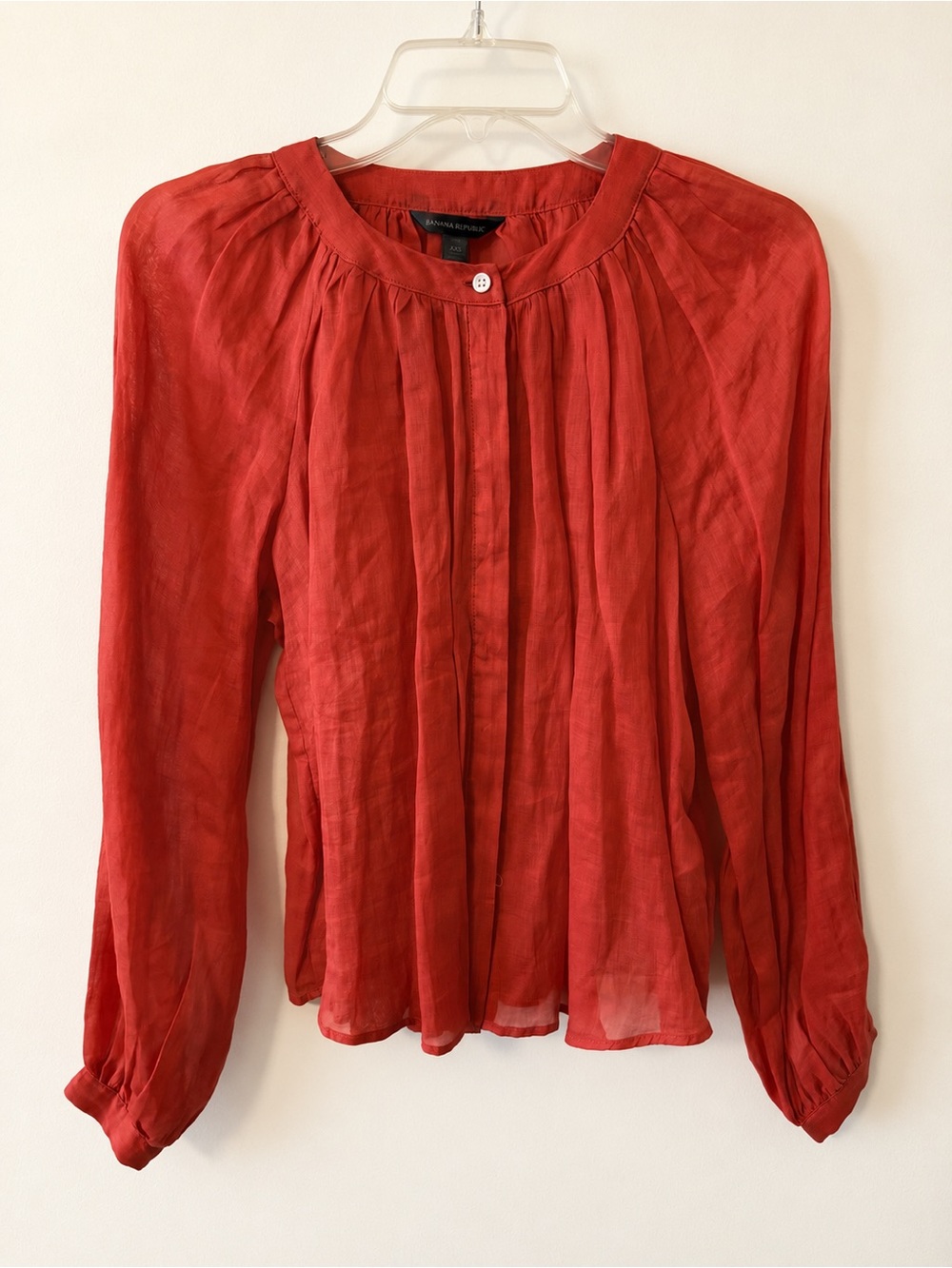 Banana Republic Orange Ramie Pleated Long-Sleeve Blouse
